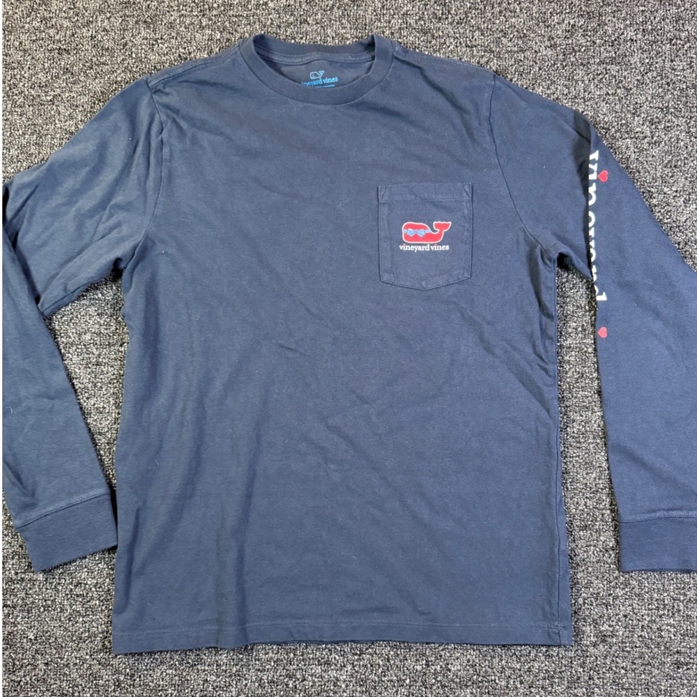 Vineyard Vines Kids Large Navy Valentine's Day Whale Box of Chocolates LS Shirt